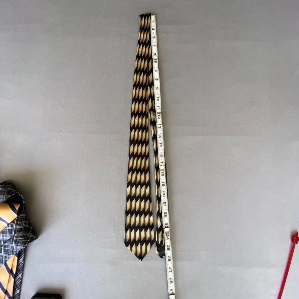 Vintage Giorgio Bissoni Silk Tie Geometric Black Gold Tan 52